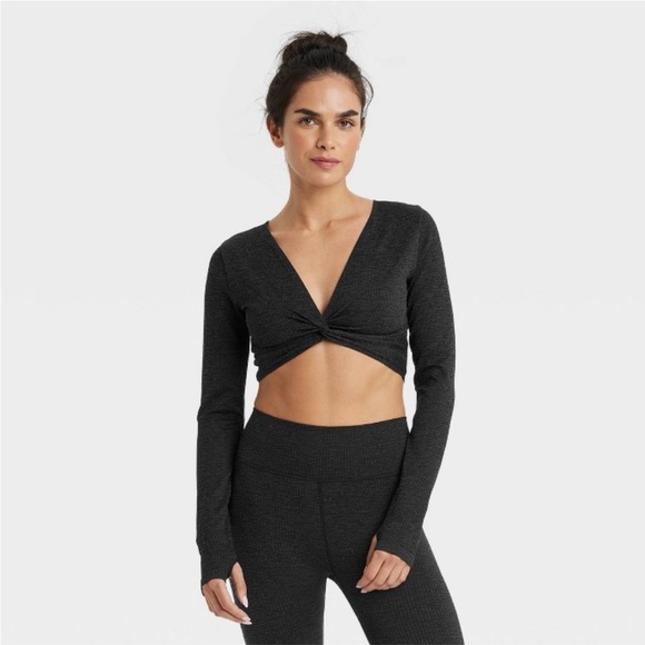 JoyLab Tops Womens Wear 2 Ways Long Sleeve Crop Top Joylab Black
